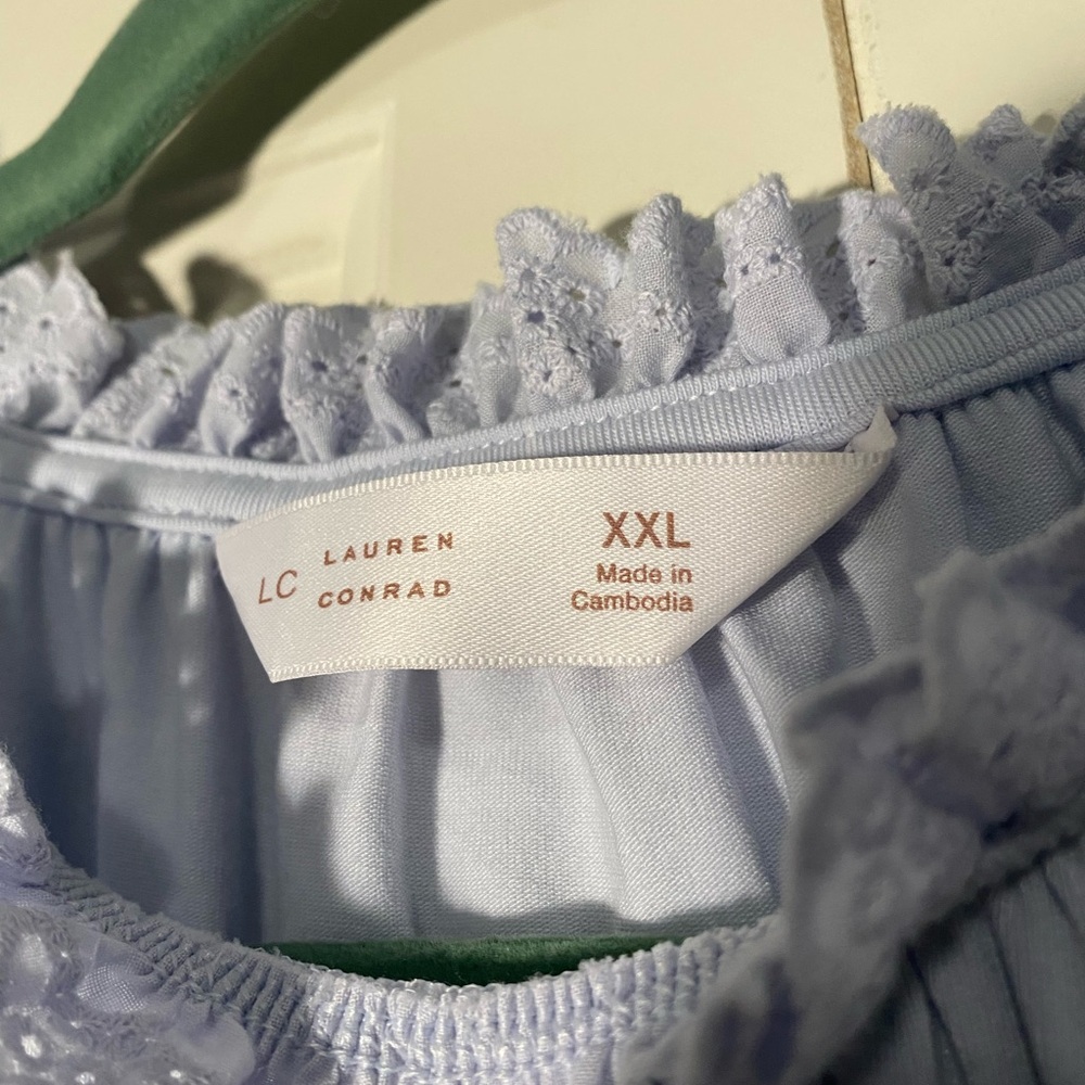 LC Lauren Conrad Light Blue Ruffle Sleeve Blouse Sz XXL - Picture 3 of 6